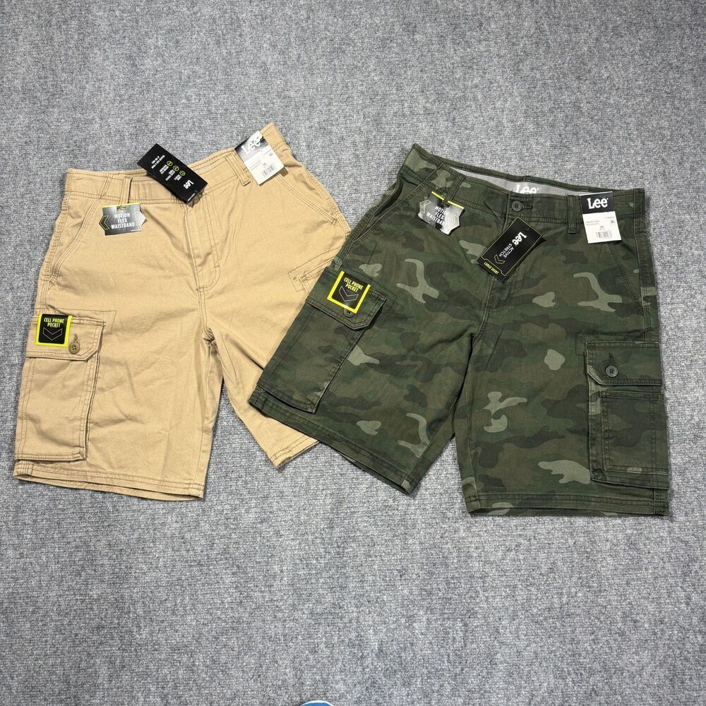 Lee Cargo Shorts Mens 30 Khaki Green Camo Active Stretch Motion Flex